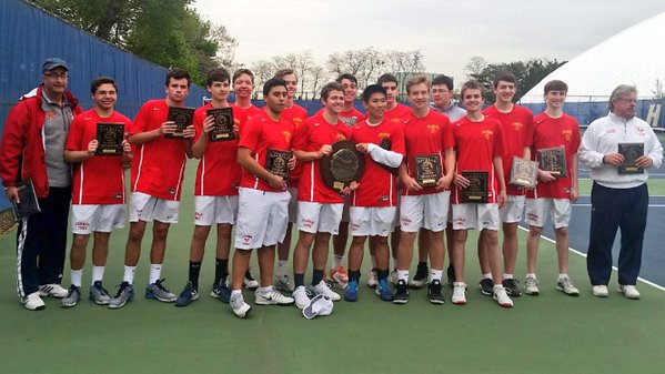 After defeating St. Anthony’s 7-0, the Varsity Tennis team is awarded its 3rd straight NSCHSAA title.
