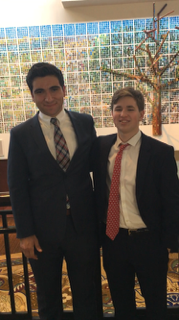 Peter Charalambous ’16 and Aidan Fitzgerald ’18 meet in the lobby after their final round on Saturday.